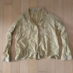 Rhythm Yellow and White Striped Cropped Button Down Shirt